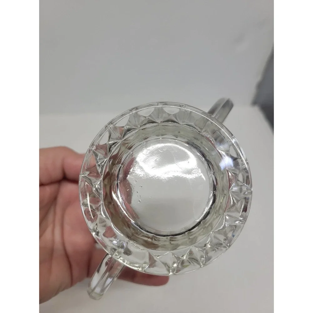 Vintage‎ Clear Diamond Point Pressed Glass Footed Sugar Bowl with Handles
